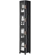 VECELO 4-Tier Tall Narrow Storage Cabinet with Movable Wheels, Adjustable Shelves, Anti-Tip, Slim...