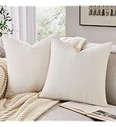 ZeeMart Linen Checked Throw Pillow Covers Set of 2, 18x18 Inch Ivory/Cream, Farmhouse Decorative ...