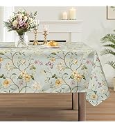 hometrixx Spring Summer Rectangle Table Cloth 60x84 inch Flower Leaves Green Washable Polyester O...