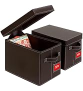 Tapetinel Brown Faux Leather 7-Inch Vinyl Record Storage Box 2 Pack – Holds 60 Records Each (120 ...