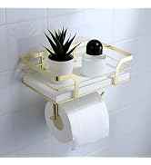 Toilet Paper Holder with Shelf - Toilet Roll Holder Modern Decor for Bathroom, White Wooden Shelf...