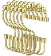 Bathway Gold Shower Curtain Hooks Ring, 12 Pcs Double Sided Shower Hooks, Rust Proof Metal Shower...