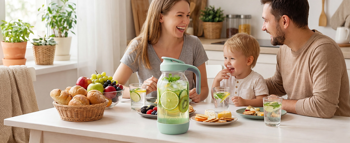 Glass Pitcher with Pour Spout Lid 2 Quart Mason Jar Pitcher