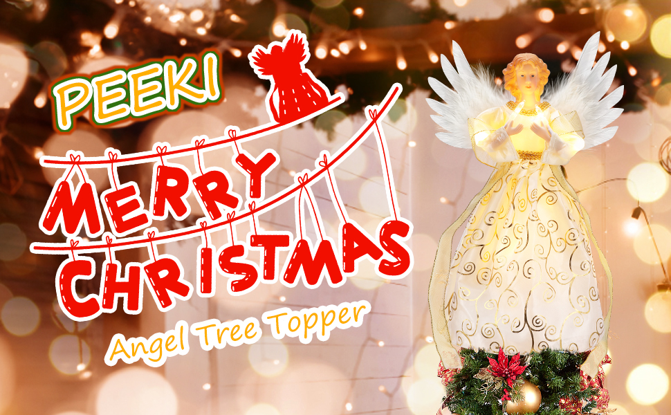Angel Christmas Tree Topper, Silver Angel Tree Topper LED Lighted Xmas Tree Topper with Wings