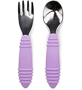 Bumkins Toddler Utensils, Kids Fork and Spoon Set, Silicone and Stainless-Steel Silverware, Angle...