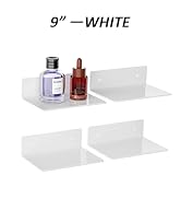 Hexsonhoma Sezanrpt 9 Inches White Floating Shelves, Acrylic Wall Shelves for Living Room, Bedroo...
