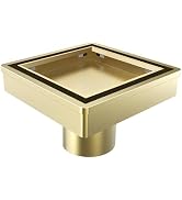 HTOH 4 Inch Gold Shower Drain, Modern 2-in-1 Tiled Shower Drain - 304 Stainless Steel Square Show...