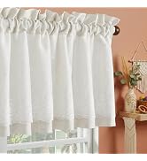 PONY DANCE Linen Valances for Windows, Rustic Double Layers Kitchen Curtains with Linen and Lace,...