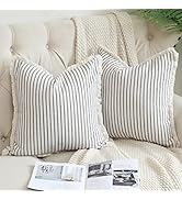 Hckot Throw Pillow Covers 18x18 Set of 2 Striped Pillow Covers with Fringe Chic Cotton Decorative...