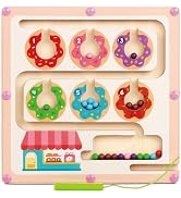 QimuMku Montessori Busy Board for Toddlers 2-4 Magnetic Color and Number Maze Wooden Donut Matchi...