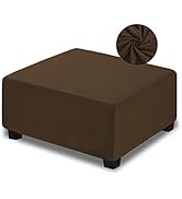 NeColorLife Velvet Square Ottoman Cover, Stretchable Footrest Stool Slipcover with Elastic Band f...