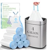 100 Count Small Drawstring Trash Bags for 4-Gallon (15 L) Trash Cans, Thick Pre-separated Garbage...