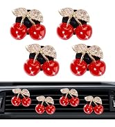 Rislobx 4PCS Cherry Air Vent Clip, Bling Air Outlet Freshener Clip, Crystal Diamond Cherry Car Ac...