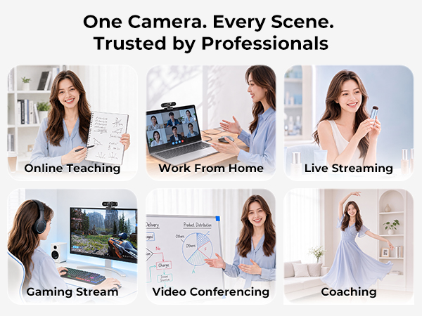 4K Webcam with Microphone Triple Privacy Protection
