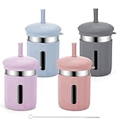 EsOfficce Stainless Steel Kids Cups, 12.51 oz Toddler Tumbler with Straws and Lids, Spill-Proof B...