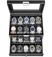 BEWISHOME Watch Case, 20-Slot Watch Box Organizer for Men Watch Case with Large Glass Lid Watch T...