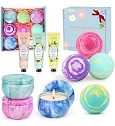Bath Bombs for Women Gift Set, 4 Large Bath Bombs + 3 Scented Candles + 3 Hand Creams Lotions, Ha...