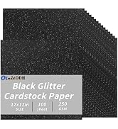 Black Glitter Cardstock Bulk 100 sheets, 12” x 12” Cardstock Sparkly Paper, 250 GSM/92lb Card Sto...
