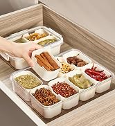 MineSign Divided Food Serving Tray with Lids Stackable Fruit&Veggie Container with 8 Small Divide...