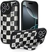 Jefonha Compatible with iPhone 16 Pro Max Case with Strap, Classic Checkered Checkerboard Bow Pho...