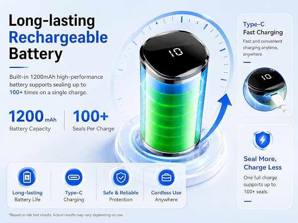 Long-lasting Rechargeable Battery Featuring LED Pressure Display, Portable Food Sealer