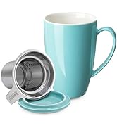 Sweese 15 OZ Porcelain Tea Mug with Infuser and Lid, Loose Leaf Tea Cup, Gifts for Tea Lover, Tur...
