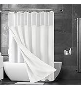 White Shower Curtain with Snap in Liner Set, Polyester Shower Curtains for Bathroom,Waterproof Sh...