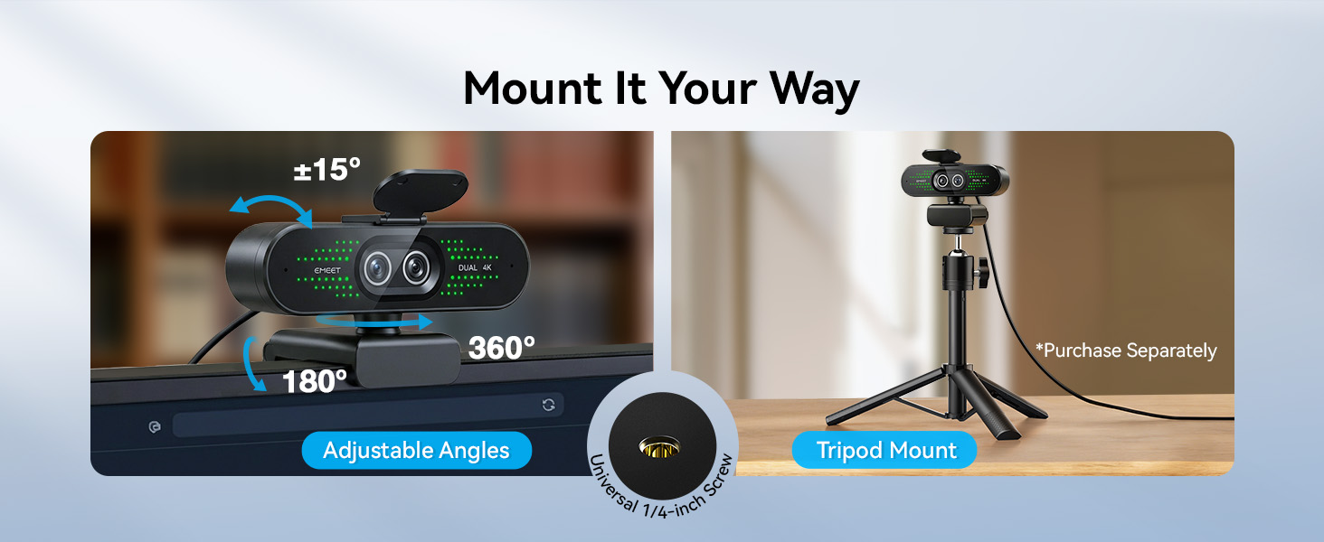 1/4" tripod mounting EMEET NOVA 4K Dual