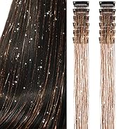 Clip in Hair Tinsel, Pack of 12Pcs,20 Inch Glitter Tinsel Hair Extensions, Festival Gift Tinsel F...