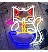RuCvixkt Ramen Cat Neon Sign for Wall Decor, Fortune Japanese Cat Eating Ramen Led Light Signs Ma...