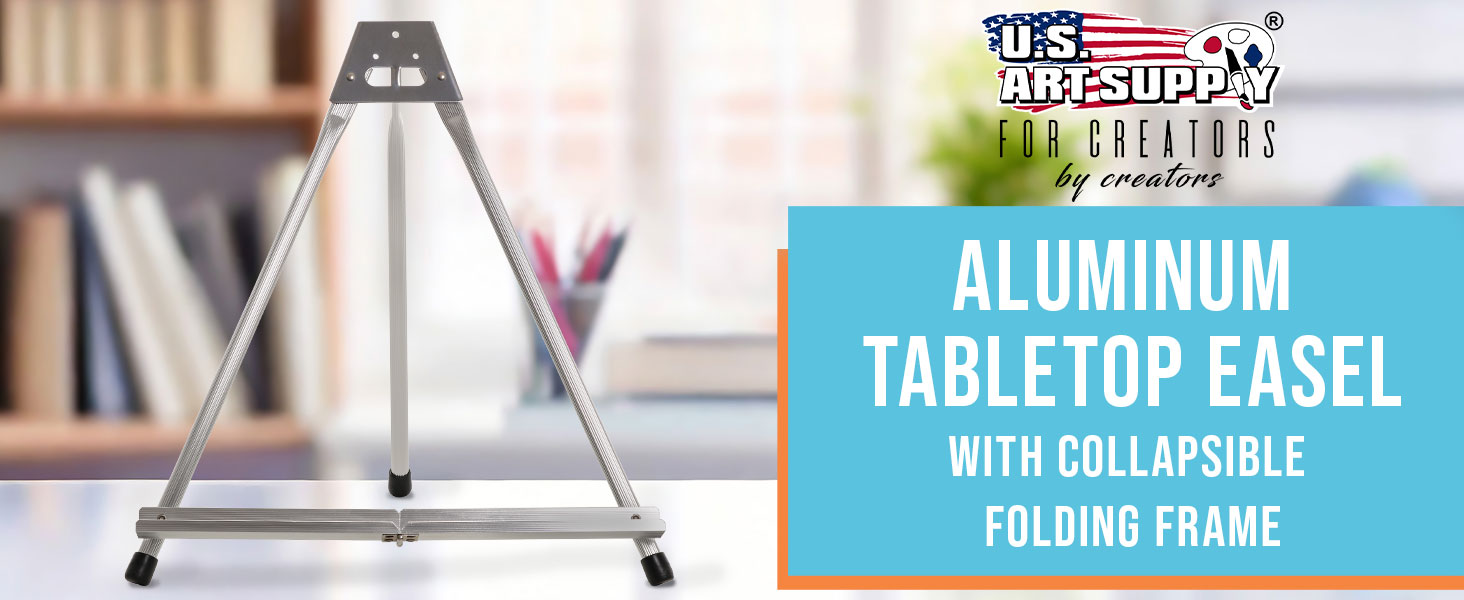 15" aluminum tabletop easel, adjustable folding stand for displaying canvases, signs, and art