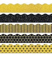 Whaline 69Ft Summer Glitter Bulletin Board Borders 5 Designs Yellow Black Bee Theme Decoration Tr...