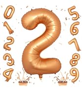 40 Inch 2nd Birthday Balloon, Orange Foil Self Inflating Number 2 Balloons Decor, Big Helium Myla...