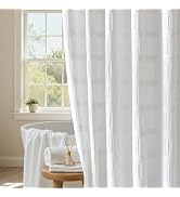 Lameirose White Shower Curtain Fabric, White Textured Shower Curtain Boho Cotton Blend Striped Wa...