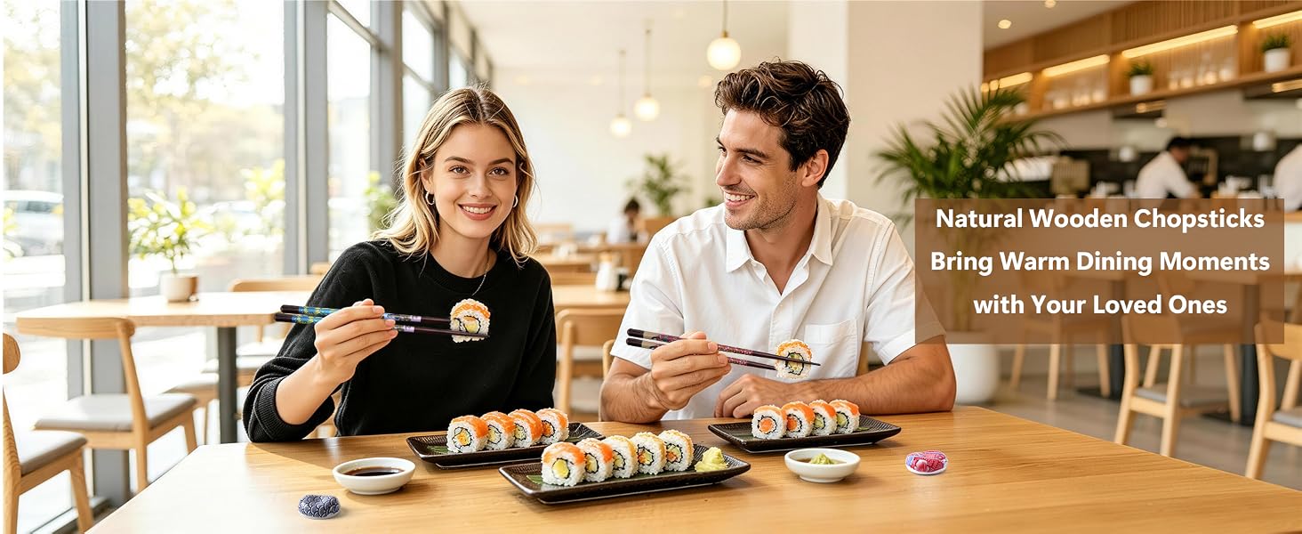 Reusable Wooden Chopsticks AND Ceramic Rests Set