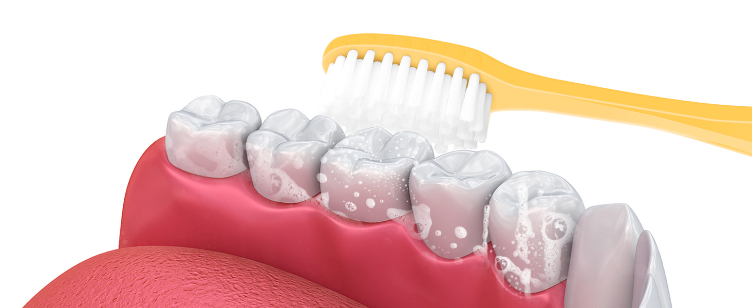 Soft-bristle toothbrush gently cleans teeth, removing plaque and keeping your smile fresh.