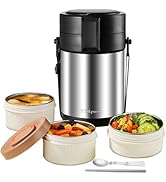 TTrpuon 82oz Thermos For Hot Food containers, 3-Layer Sealed Stackable Wide Mouth Soup Thermos, l...