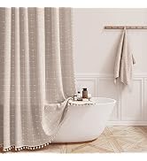 BTTN Boho Farmhouse Shower Curtain Set with Tassel, Linen Rustic Heavy Duty Fabric , Water Repell...