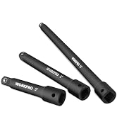 WORKPRO 3/8" Drive Impact Extension Bar Set, 3 PCS Socket Extensions, 3”, 5” and 10” Length, Prem...