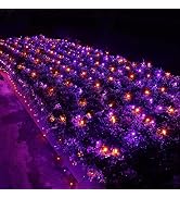 Lomotech Orange Purple Halloween Net Lights, 12ft x 5ft 360 LED Mesh Light | 8 Modes Low Voltage ...
