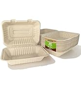 BREFR 50 Pack 9x6 Inch Compostable Clamshell Containers, Biodegradable To Go Boxes – Heavy Duty S...