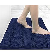 Grandaily Chenille Striped Bathroom Rug Mat, Extra Thick and Absorbent Bath Rugs, Non-Slip Soft P...