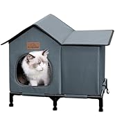 Crispedia Weatherproof Outdoor Cat House, Elevated Outdoor Cat Shelter for Feral Cat, Insulated C...