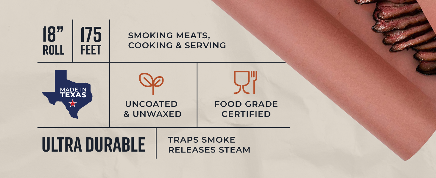 Pink Kraft Butcher Paper Roll - 18 Inch x 175 Feet Meat of all Varieties Unbleached