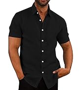 COOFANDY Men's Casual Button Down Shirts Short Sleeve Linen Shirts Summer Beach Dress Shirt
