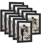 HappyHapi 4x6 Inch Picture Frames,Set of 10 Wooden Picture Frames, Tabletop or Wall Display Decor...