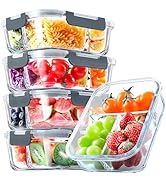 VERONES 5 Pack Glass Meal Prep Containers 3 Compartment Set, 36OZ Airtight Glass Lunch Containers...