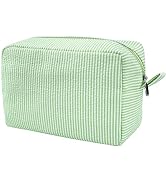 GFU Cosmetic Bags for Women, Seersucker Cosmetic Bag, Travel Toiletry Stripe Makeup Bag, Large Wo...