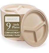 Heavy Duty Compartment Disposable Plates 9 Inch 440 Bulk Plates 100% Plant Fiber Bio...