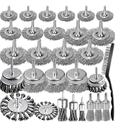 SBGGRL 29 Pcs Carbon Steel Wire Wheel for Drill, Cup, Flat & Pen Brush Set | Heavy Duty Coarse Kn...